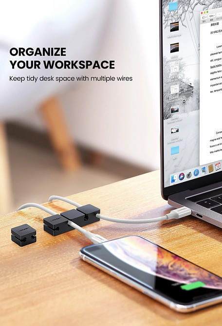 Органайзер для кабелів UGreen Cable Holder Clip Black (Чорний) Миколаїв - фото 6