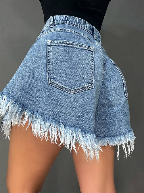 Шорты женские джинсовые Liana 4-041 короткие расклешенные с бахромой большие размеры голубые, голубой, 31, 31, 83 см Киев - изображение 11