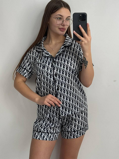 Піжама жіноча з сатину з шортами і сорочкою Сірий XS/S Харків - фото 1