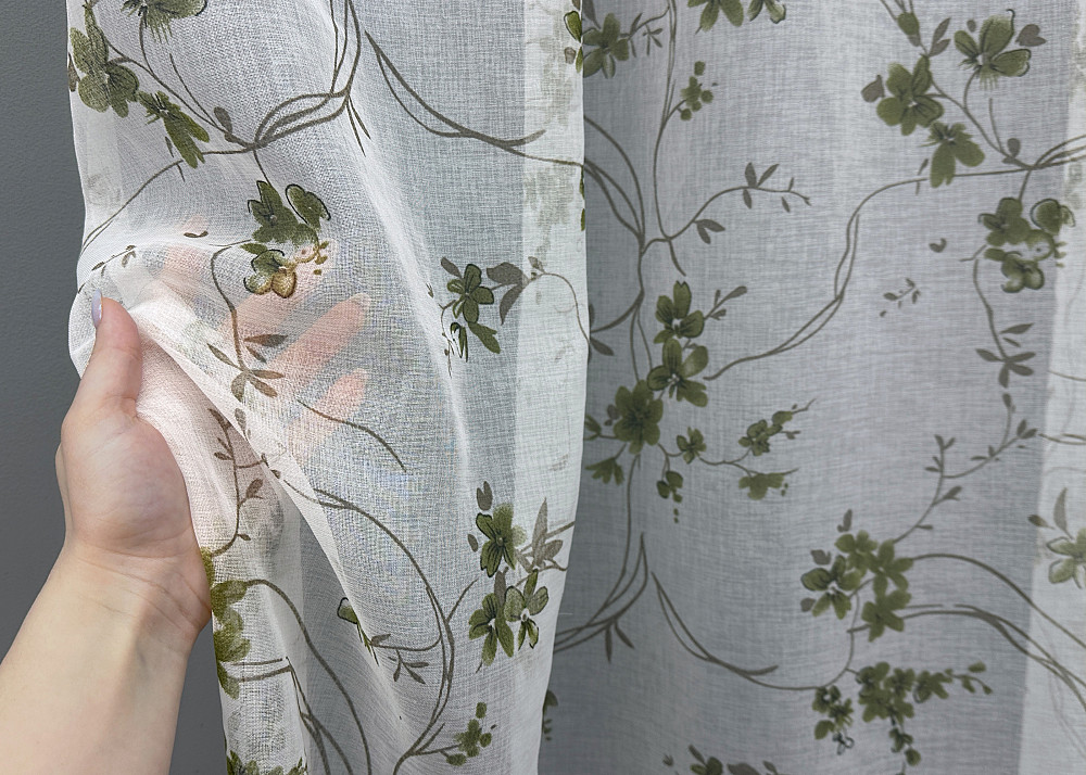 Тюль VR-Textil 1531т Flora Батист Білий з оливково-коричневим 300х270 см (42-0442) Київ - фото 4