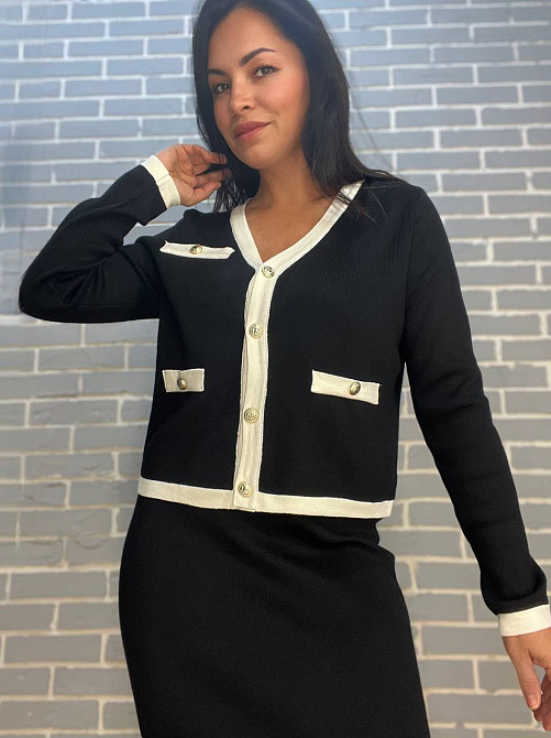 Костюм жіночий De Red 3167 кадиган з спідницею в'язаний біла смуга золоті гудзики чорний, чорний, one size Київ - фото 12