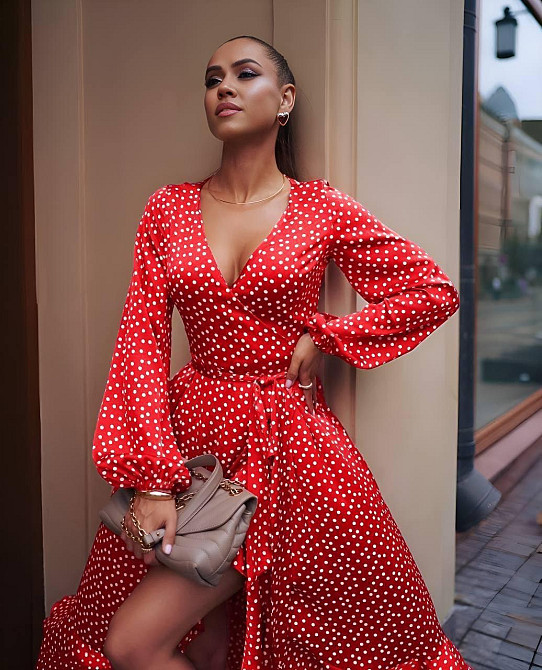 Женское романтическое летнее платье в горошек софт Красный Одесса - изображение 6