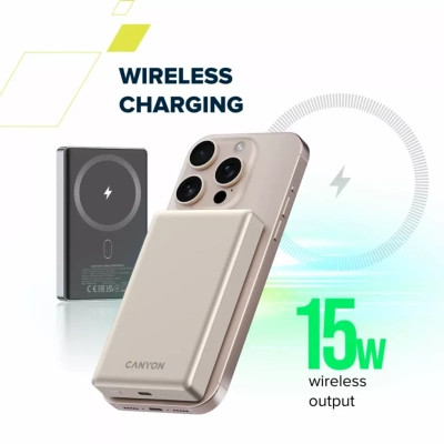 Батарея универсальная Canyon 10000mAh OnPower 510 slim Magsafe PD/20W Beige (CNS-CPB510BE) Винница - изображение 7