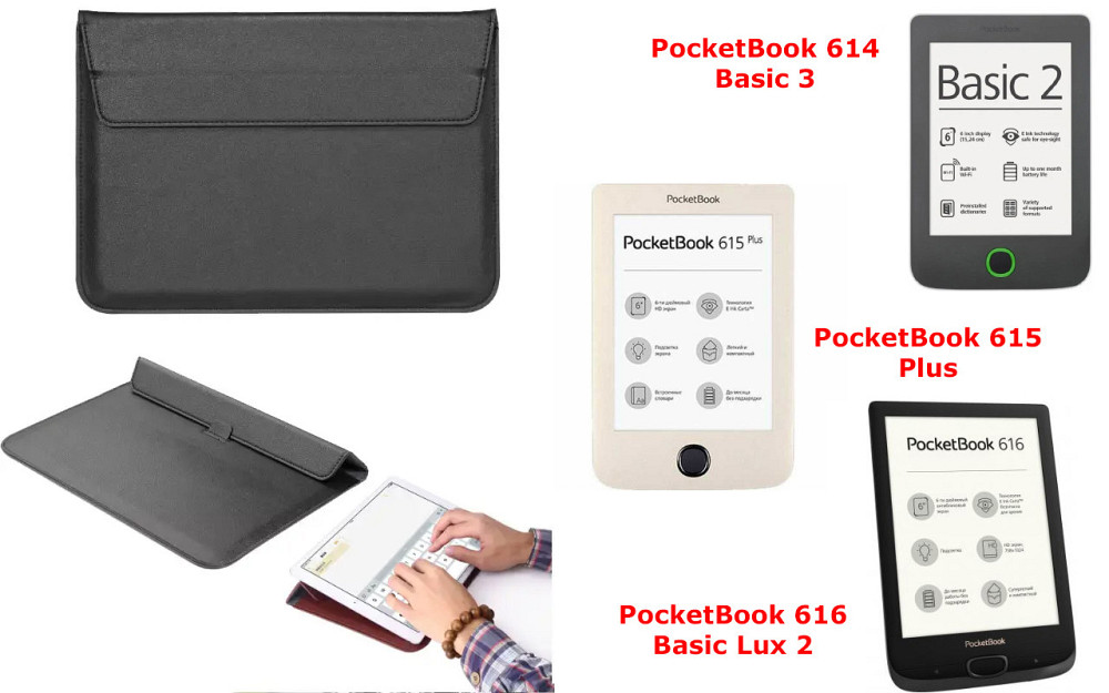 Чехол-конверт VitoCase для PocketBook 614, 615, 616, с функцией подставки для книги Черный Киев - изображение 1