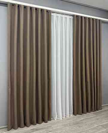 Комплект готовых штор VR-Textil Блэкаут двусторонний ASHEN NIGHT № 1854ш Коричневый 150х270 см 2 шт (33-0899) Киев