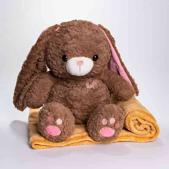 Зайчик-плед 3 в 1: м'яка іграшка та подушка коричнева Київ