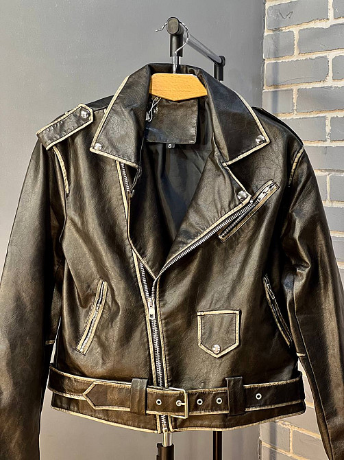 Куртка жіноча Aftf Basic 2456 косуха блискавки пояс варені шви екошкіра чорна, чорний, L Київ - фото 1