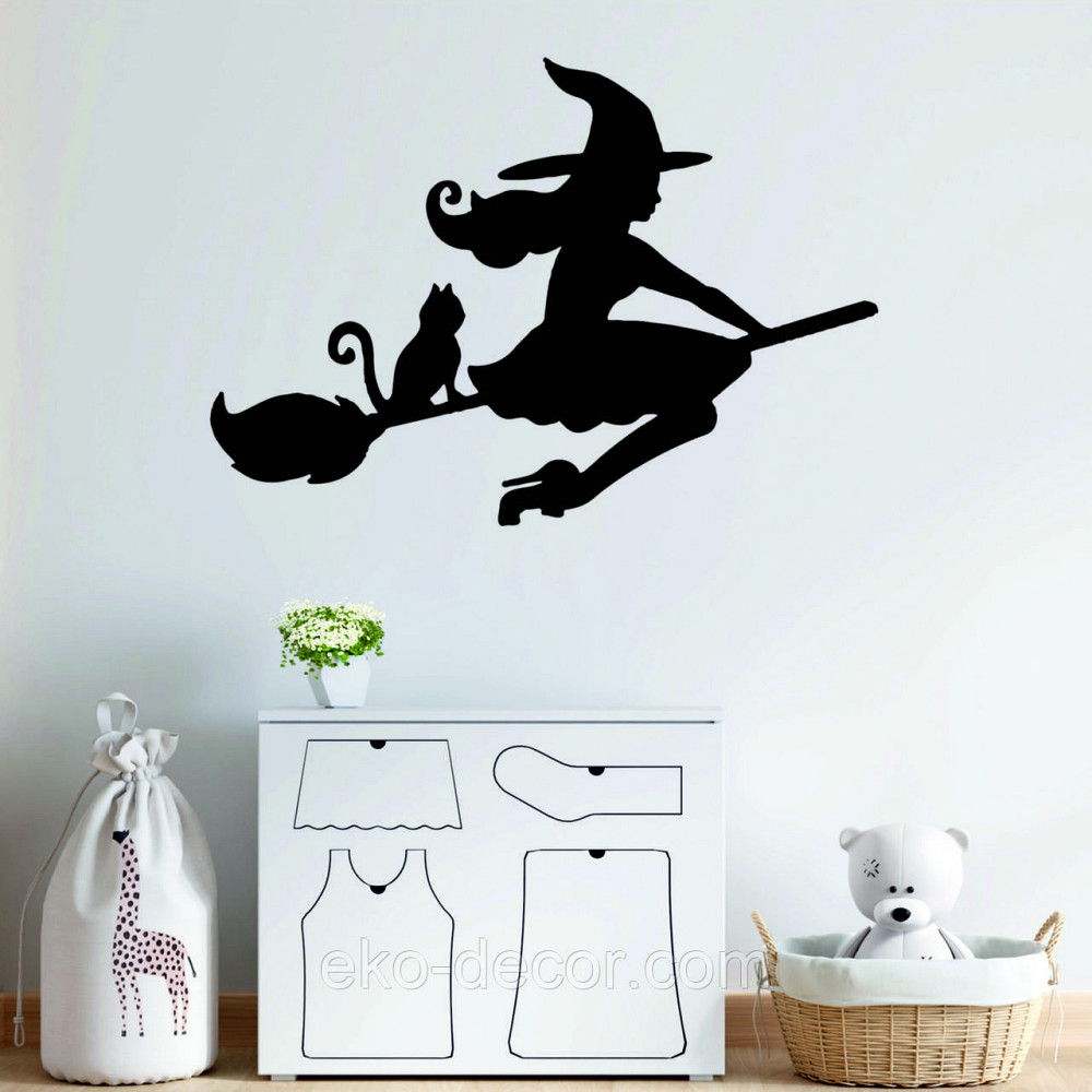 Декоративное настенное Панно «Ведьма на метле с котом», Декор на стену Киев - изображение 2
