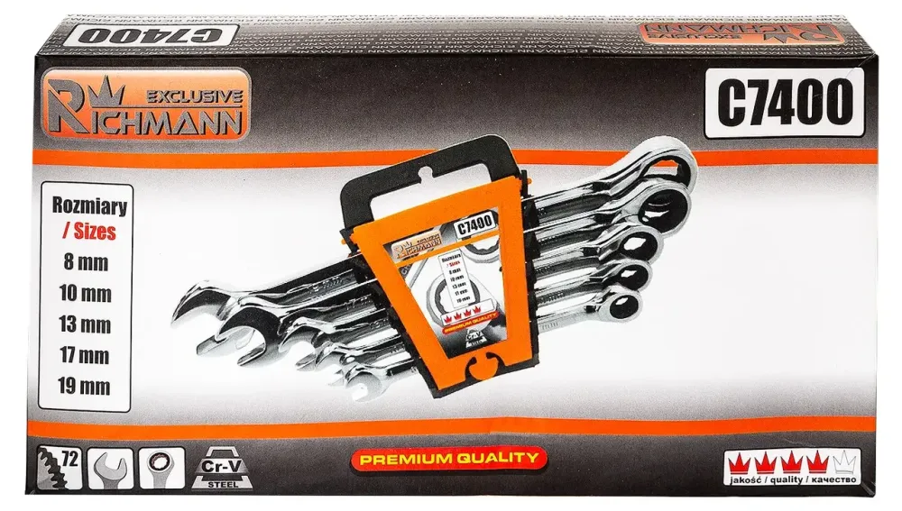 Набір ключів рожково-накидних Richmann з трещіткою 5 шт 8-19 мм (C7400) Коломия - фото 1