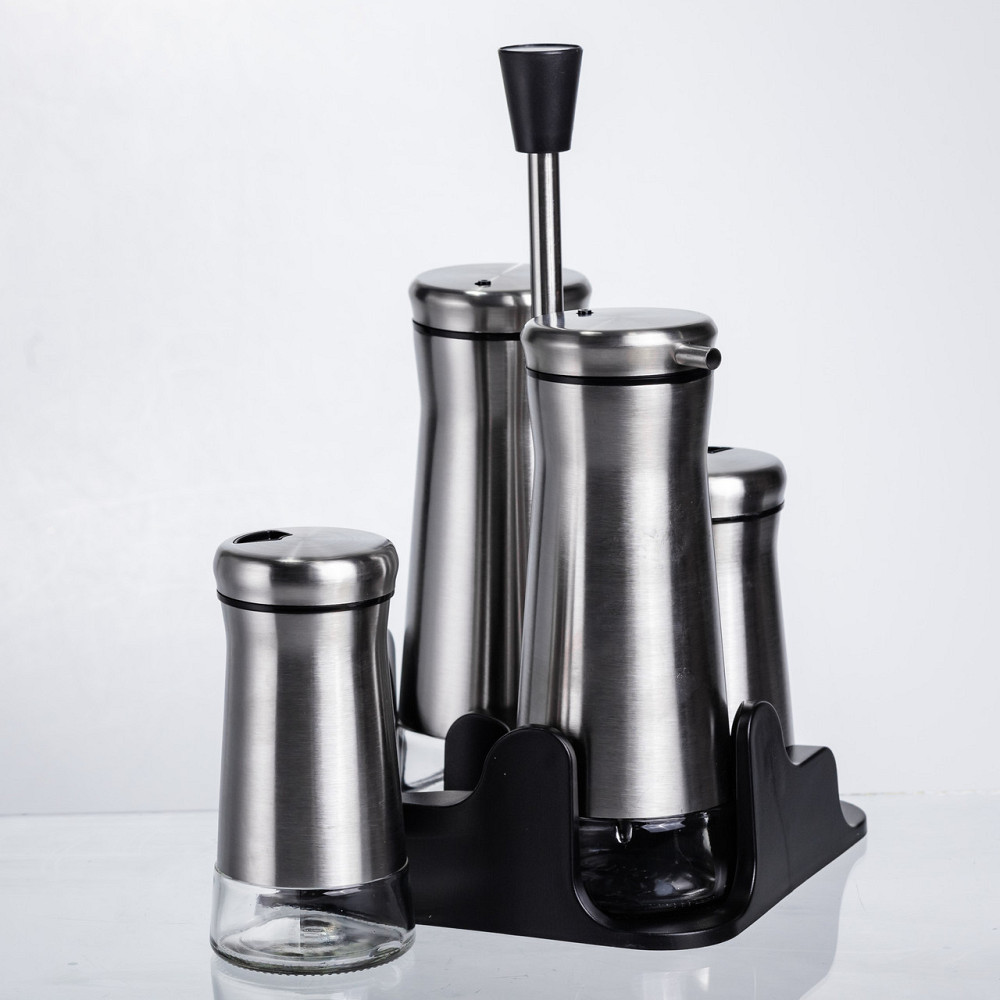 Yiwu Набір баночок для спецій та рідких текстур 4 предмети на підставці, сталь HP-1346 Коломыя - изображение 4