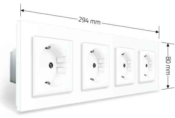 Чотиримісна електрична розетка з заземленням LIVOLO, біла, скляна рамка, шторки, 250В 16А (VL-C7C4EU-11) Коломыя