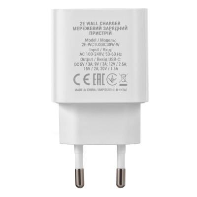 Зарядное устройство 2E 30W USB-C PD white (2E-WC1USBC30W-W) Винница - изображение 4