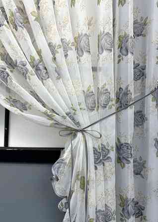 Кухонные шторки VR-Textil № 101к с подвязками Белый с серым 320х170 см (52-1211) Киев