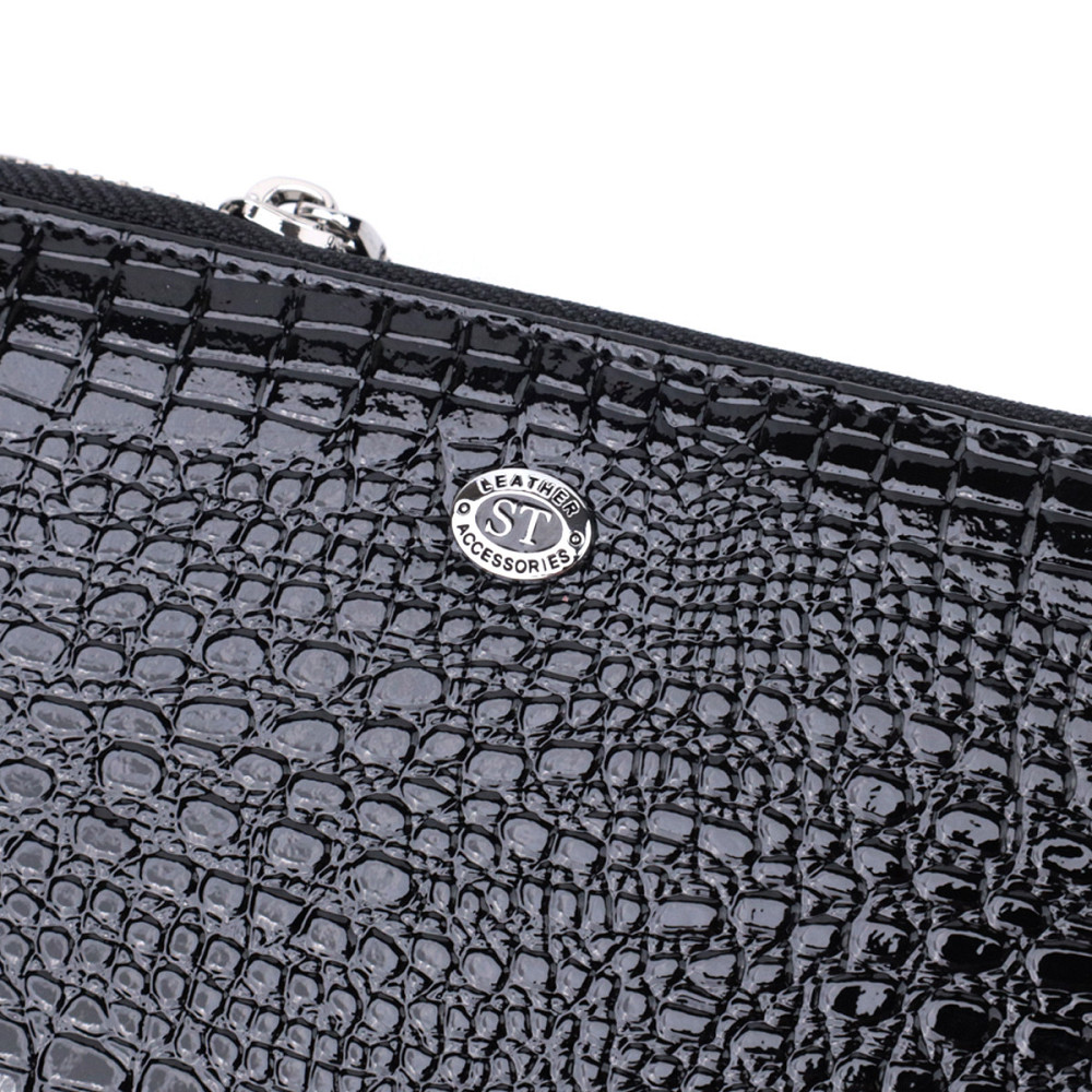 Стильный фактурный клатч на два отделения из лакированной натуральной кожи Черный (ST Leather) Киев - изображение 9