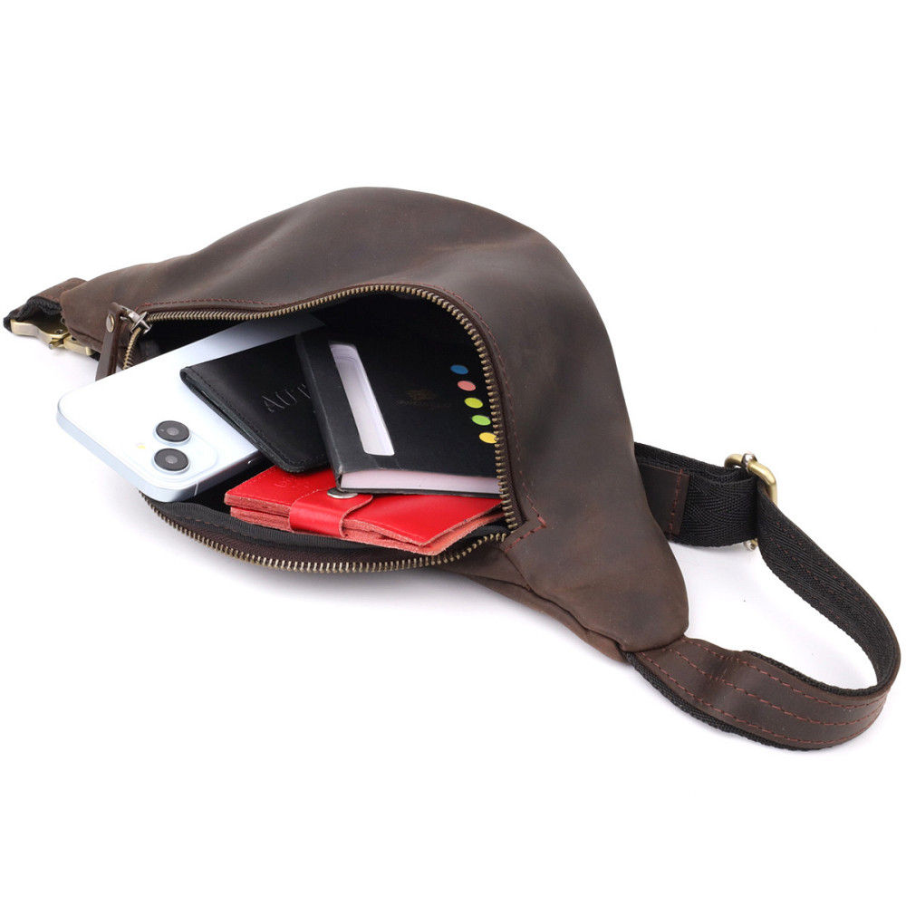 Добротна сумка бананка для чоловіків з натуральної шкіри вінтажної Коричневий (SHVIGEL) Київ - фото 2