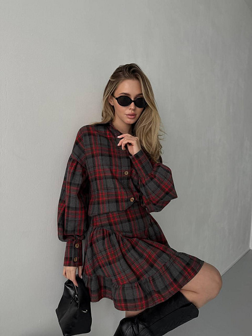 Жіночий стильний костюм-двійка: сорочка та спідниця в карту тіар Графіт, 42/44 Одеса - фото 8