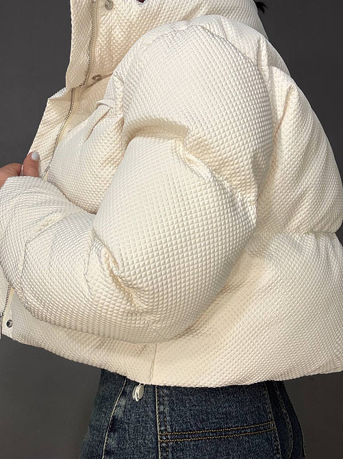 Куртка женская Fashion 3072 вафельная короткая с воротником-стойкой молочная, молочний, S Киев - изображение 2