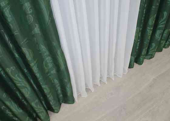 Шторна тканина жаккард, колекція "Лілія" колір зелений 1565ш Київ