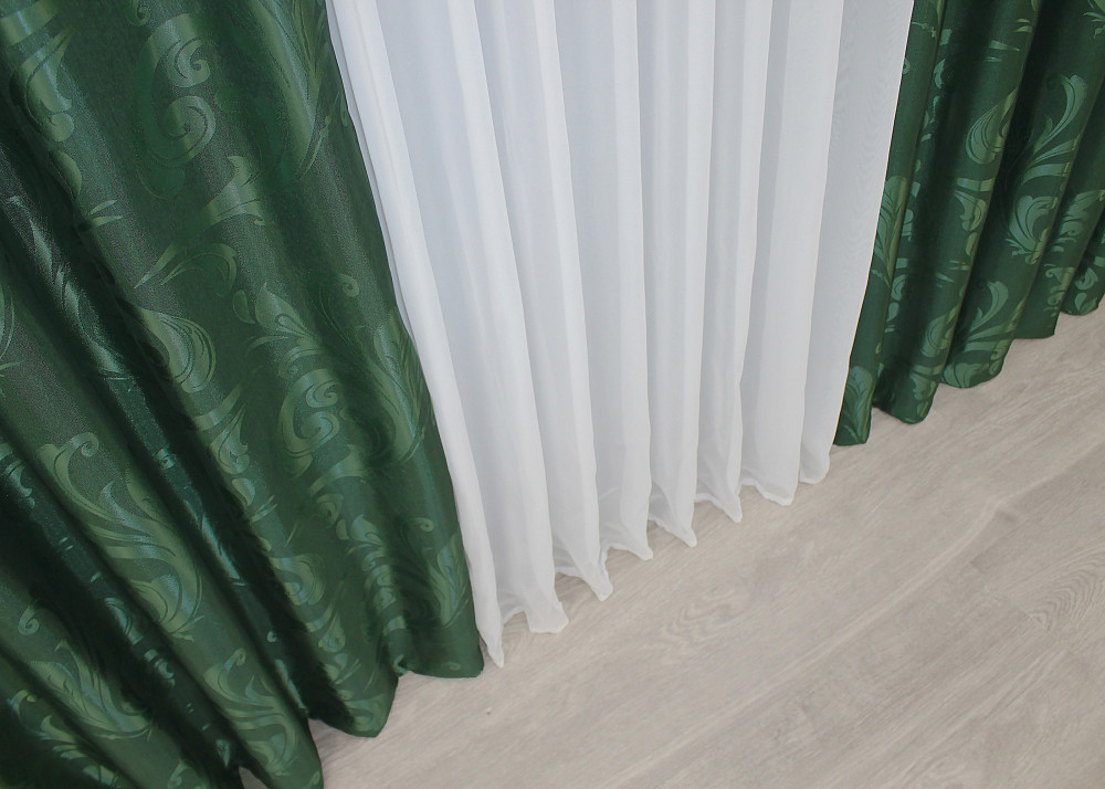 Шторна тканина жаккард, колекція "Лілія" колір зелений 1565ш Київ - фото 6