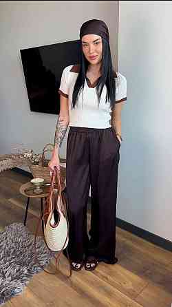 Женский стильный повседневный костюм тройка дабл шелк жатый Шоколад Одесса