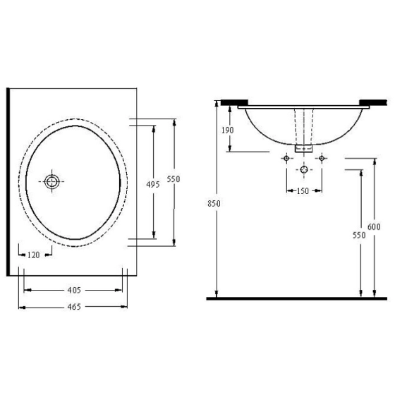 Врізна раковина під стільницю EGE Vitrifiye Pinara 550x190x465мм (91551) Білий Київ