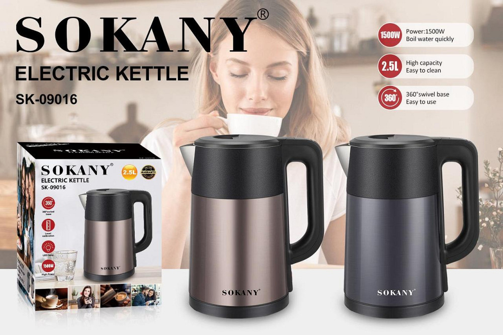 Електричний чайник Sokany SK-09016 1500Вт, об'єм 2.0 л, автовідключення, індикатор, 360° поворотна база Одеса - фото 1