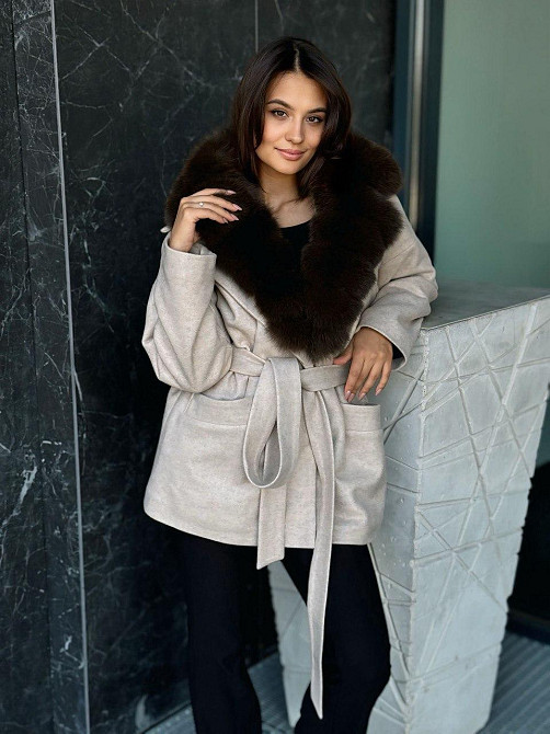 Женское пальто с меховым воротником Бежевый, 54 Харьков - изображение 3