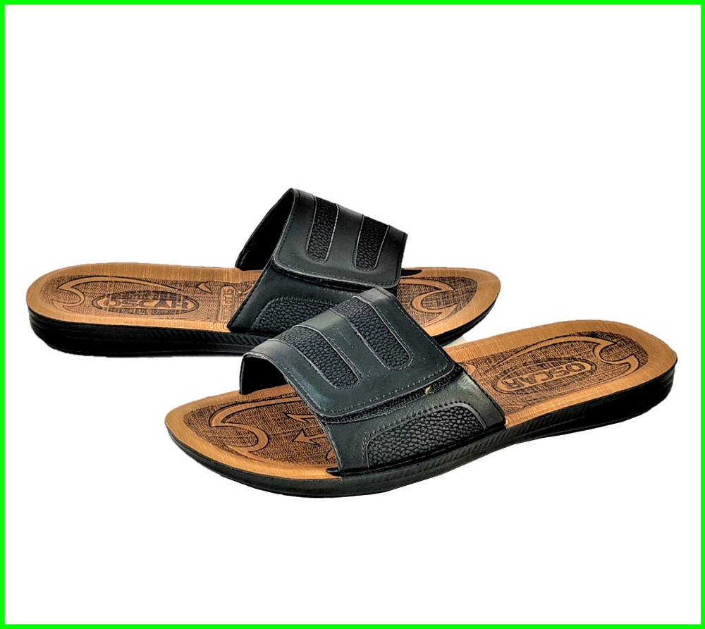 Мужские Шлёпанцы Тапочки Кожаные Черные Сланцы на Липучке (размеры: 41,42,43,44,45) Днепр - изображение 8