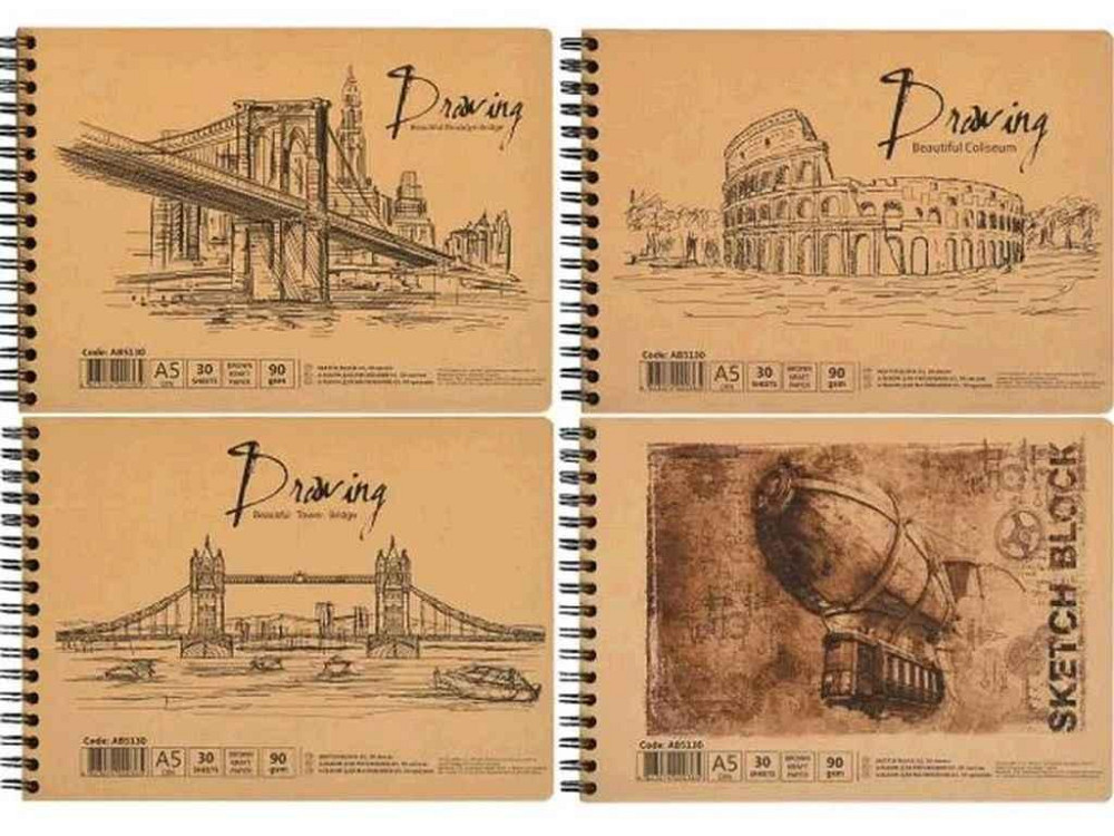 Альбом для рисования 30арк. на спин., 90 г/м A5, крафт-бумага, AB5130 ТМ ОФОРТ Киев - изображение 1