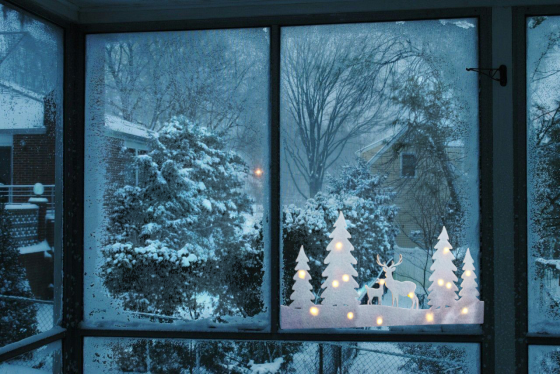 Світлодіодна новорічна прикраса ялинки і олені для вікна або стіни 60 на 30 см з фетру Німеччина білий Київ