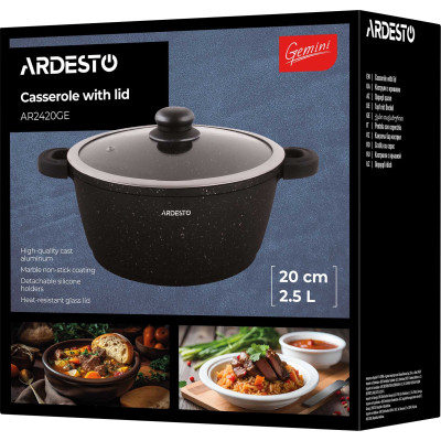 Каструля Ardesto Gemini Anzio скляна кришка 20 см 2,5 л чорна (AR2420GE) Вінниця - фото 3