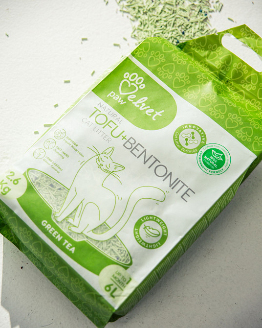 VELVET PAW TOFU Наповнювач для котячих туалетів з бентонітом та екстрактом зеленого чаю, гранули 1,5 мм, 6 л/2,6 кг Київ - фото 4