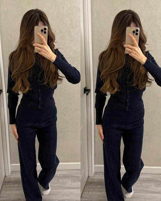 Женский базовый повседневный костюм, двойка, турецкая ангора. Темно-синий, 42/44 Одесса - изображение 1