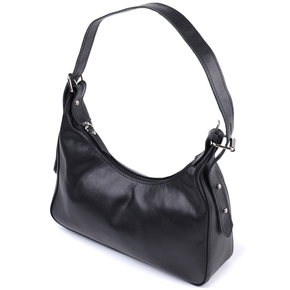 Жіноча сумка багет з регульованим ременем з гладкої натуральної шкіри Shvigel 22834 Чорна Київ - фото 1