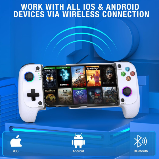 Ігровий геймпад для iPhone/Android, Bluetooth, Hall-джойстики, RGB-підсвітка, Turbo, вібрація, USB-C Київ