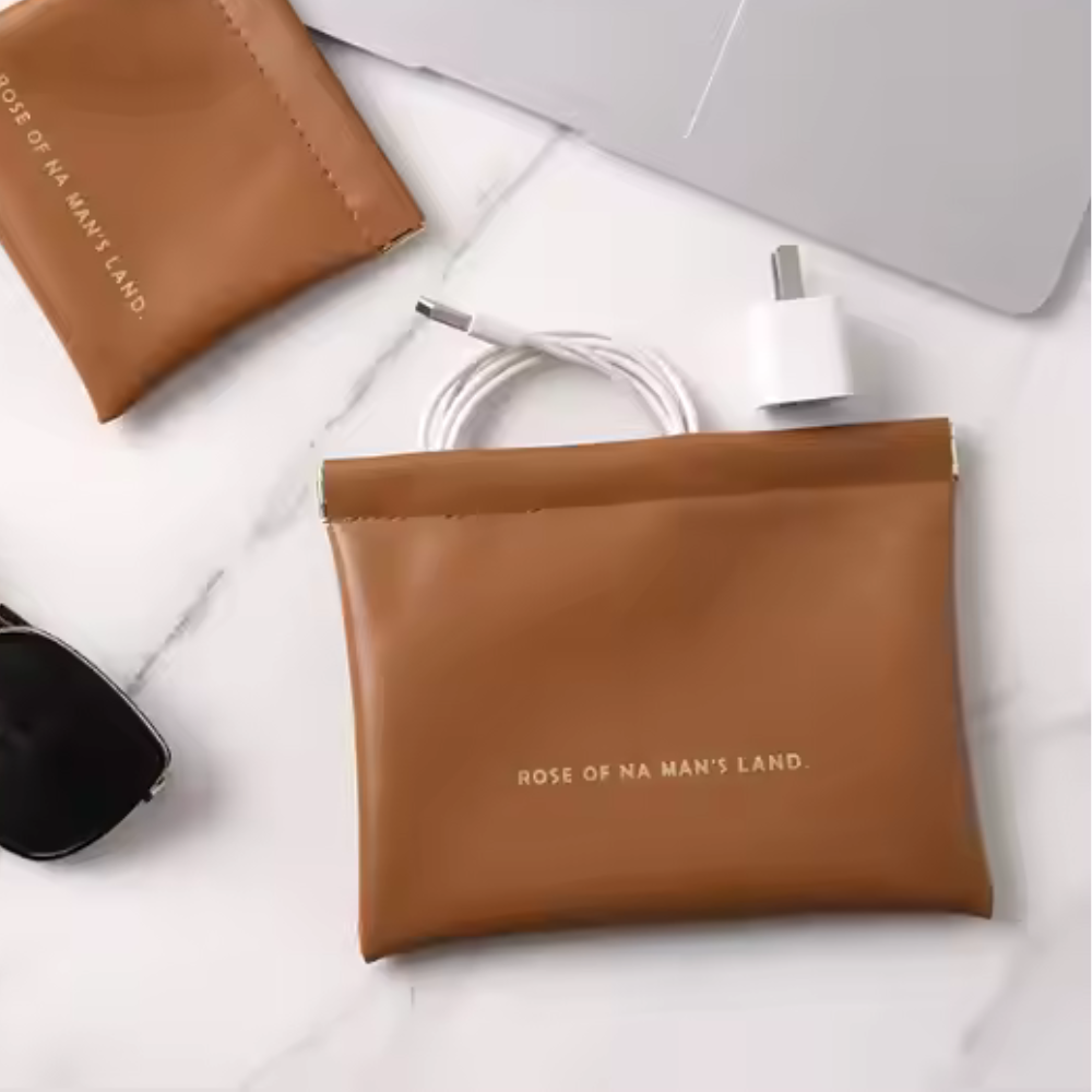 Косметичка для зберігання аксесуарів портативна, великий футляр для дрібниць на магнітній кліпсі, коричневий Кам'янець-Подільський - фото 2