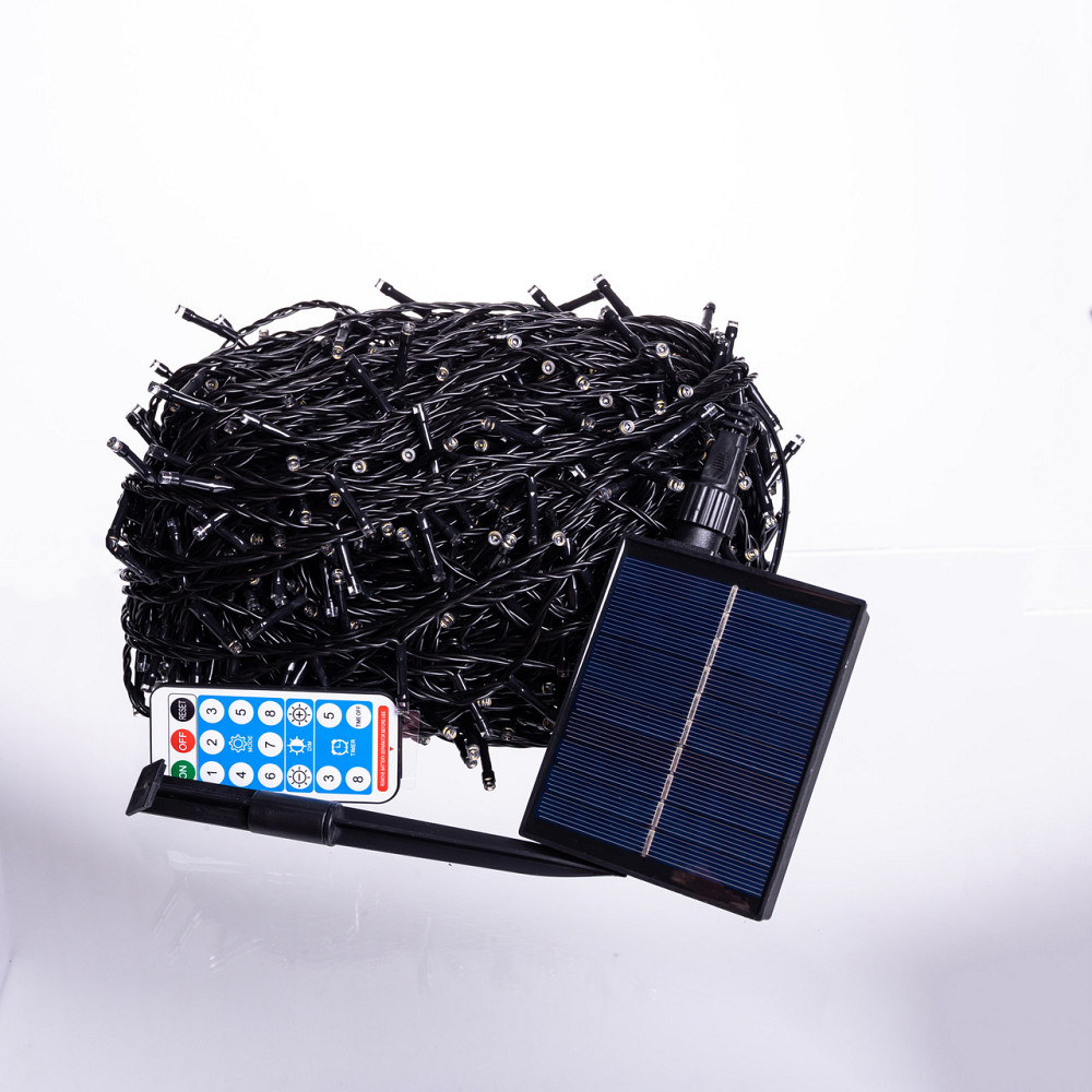 Новорічна гірлянда вулична 100 м 1000 LED із сонячною батареєю 8 режимів роботи чорний провід Жовте світло SB1000L100MBY Коломыя - изображение 3