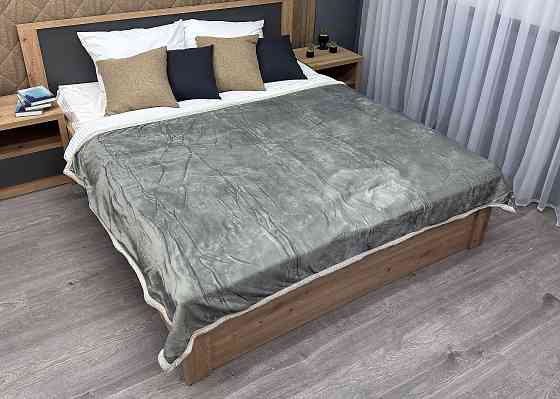 Плед двосторонній 155х200 см (+-5см) із штучною овчиною Світло-сірий з бежевим (87-066) Київ