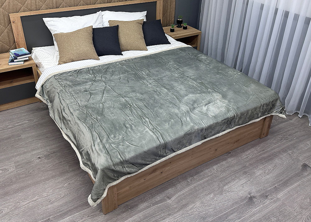 Плед двосторонній 155х200 см (+-5см) із штучною овчиною Світло-сірий з бежевим (87-066) Київ - фото 2