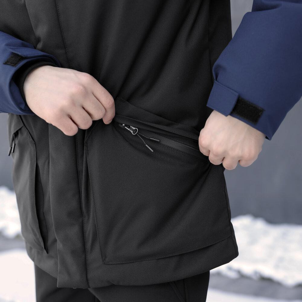 Парка чоловіча зимова з капюшоном чорно-синя Pobedov Navy Київ - фото 4