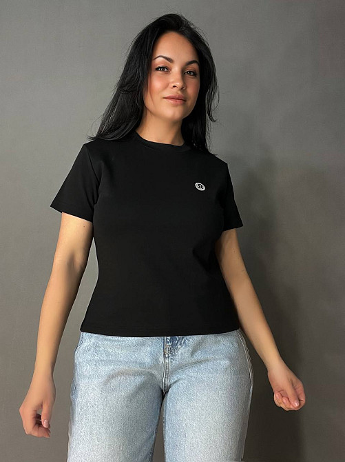 Футболка женская A-N 26048 базовая средняя длина классическая вышивка омега, черный, one size Киев - изображение 9