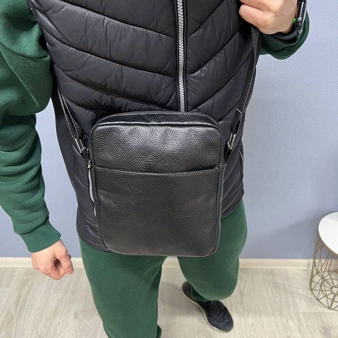 Чоловіча сумка через плече, барсетка з натуральної шкіри містка, чорнаMasterSem Київ - фото 2