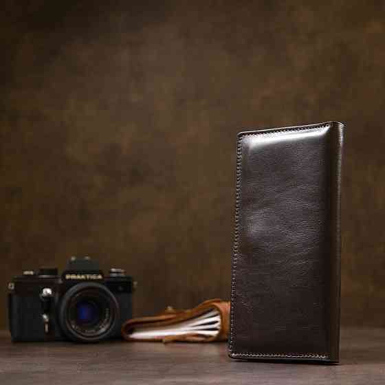 Шкіряне глянсове портмоне Темно-коричневий (GRANDE PELLE) Київ