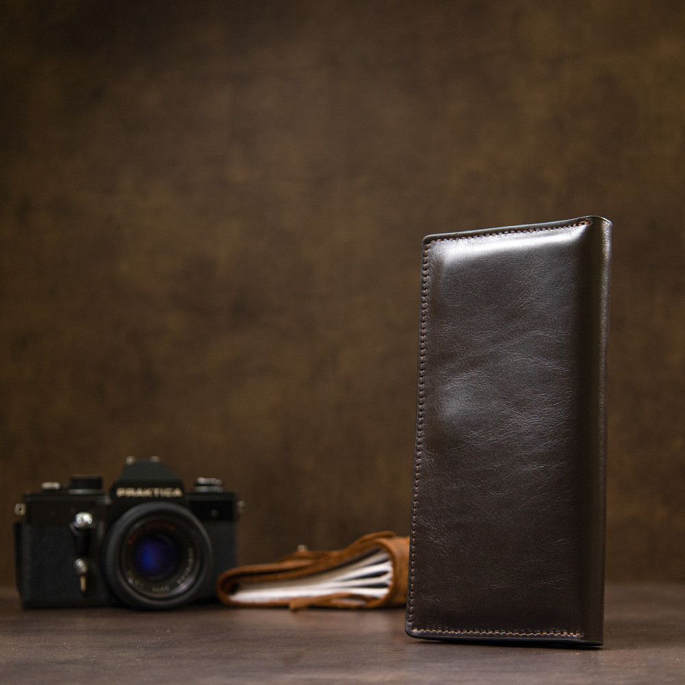 Шкіряне глянсове портмоне Темно-коричневий (GRANDE PELLE) Київ - фото 3