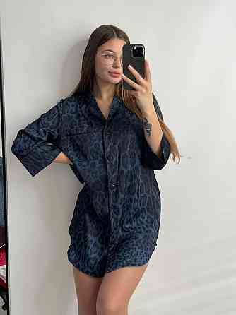 Жіноча нічна сорочка сатинова Синій лео L Харків