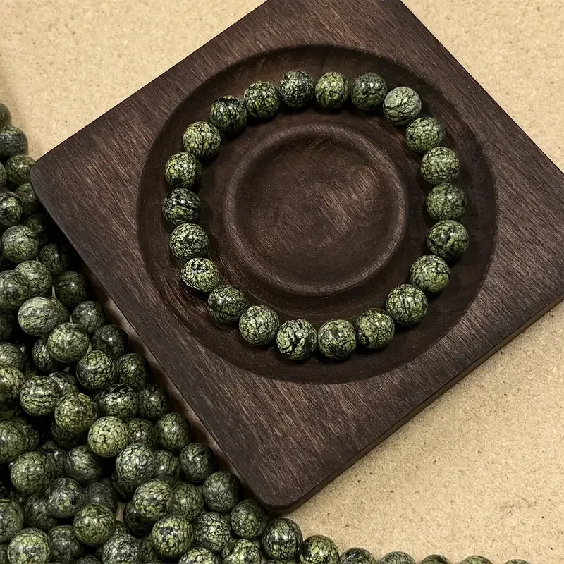 Браслет змеевик (серпентин) — натуральный камень, бусины 8 мм, на резинке, длина 19 см, зелёный, унисекс Киев - изображение 3