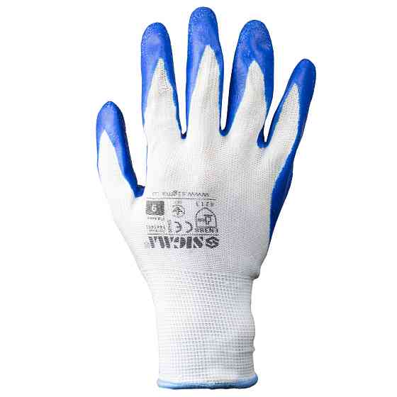 Трикотажные перчатки с частичным латексным покрытием кринкл р9 (синий, манжет) SIGMA (9445491) Ровно