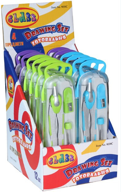 Готовальня "Class" 4 предм. TECHNO, циркуль 130мм, асорті кольорів, 9038С, шт Київ - фото 1