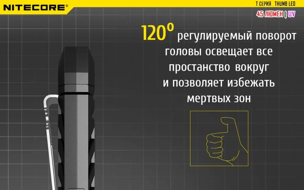 Ліхтар багатофункціональний Nitecore THUMB LEO 1LED+UV LED 45 лм USB-C (3 режими) Вінниця - фото 5