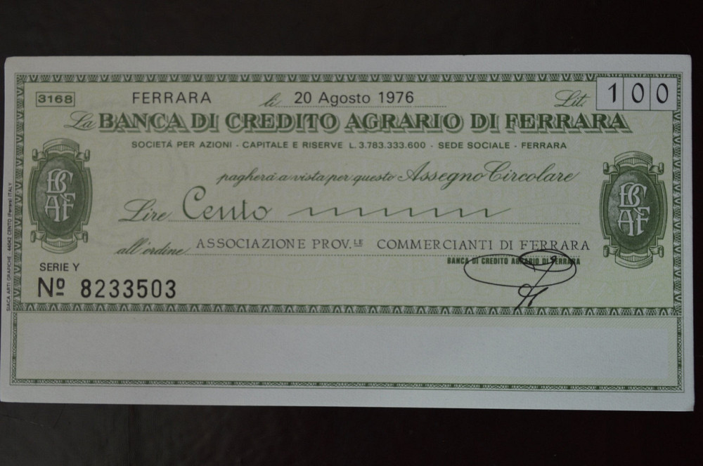 Чек. Италия 100 Лир 1976год (ЧК-1) ЛОТ 21 Полтава - изображение 1